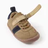 Barefoot Leather Trainers for Baby Boys, Camel/Blue