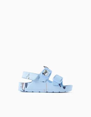 Rubber buckle footbed sandals with Mickey for baby boys, light blue