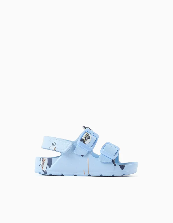 Rubber buckle footbed sandals with Mickey for baby boys, light blue
