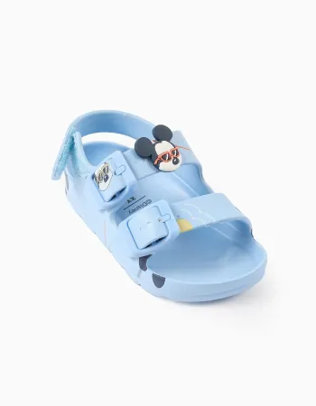 Rubber buckle footbed sandals with Mickey for baby boys, light blue