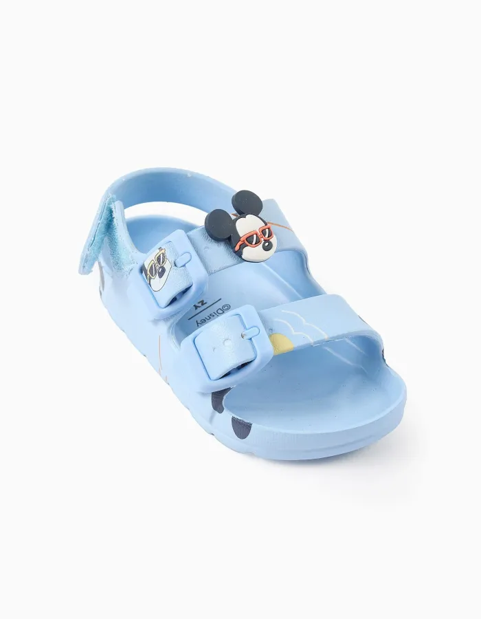 Rubber buckle footbed sandals with Mickey for baby boys, light blue