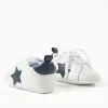 Trainers with laces and embroidered star for newborn boys, white/blue