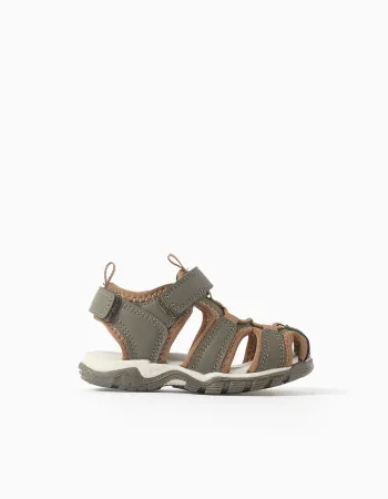 Superlight fisherman sandals for baby boys, dark green/brown
