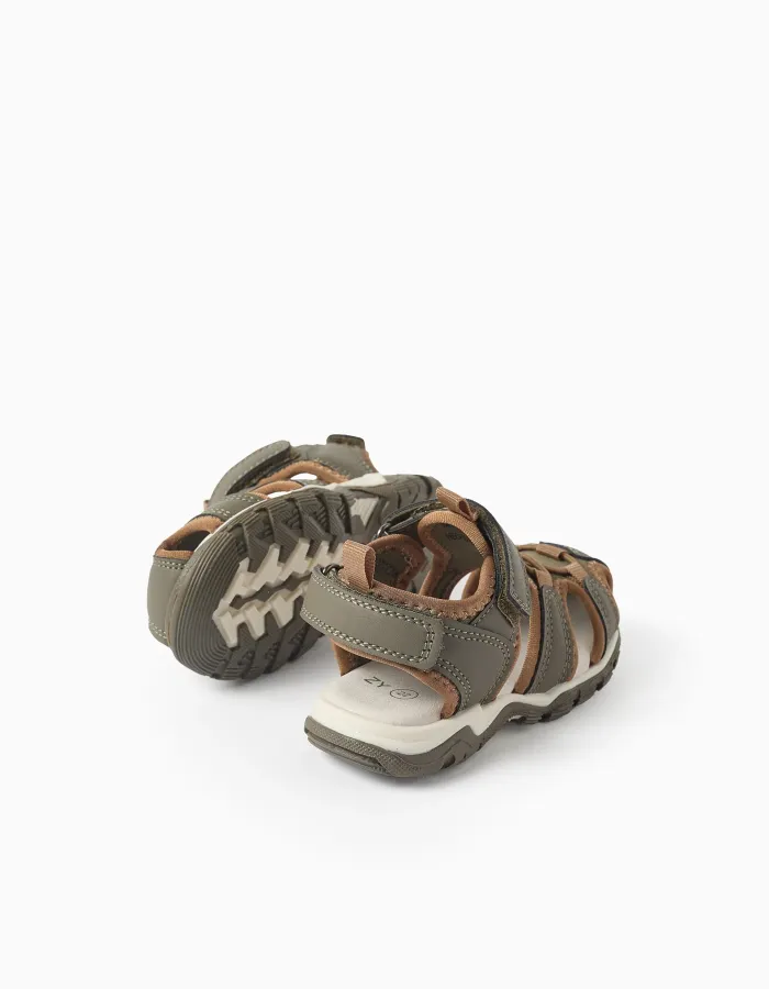 Superlight fisherman sandals for baby boys, dark green/brown