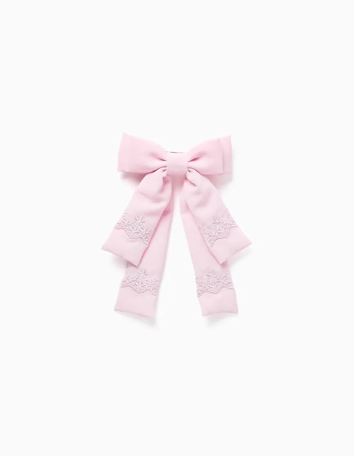 Hair Clip with Bow and Embroidery for Babies and Girls, Pink