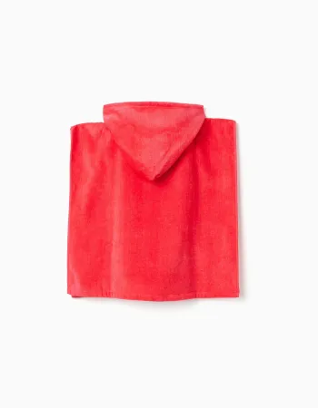 Hooded beach poncho in cotton Minnie & Daisy for baby girls, coral