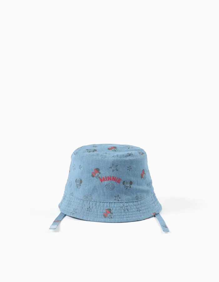 Denim bucket hat with Minnie motif for baby girls, blue