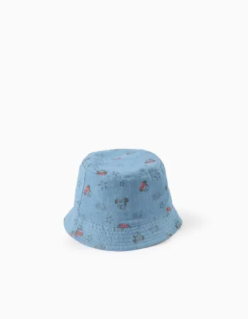 Denim bucket hat with Minnie motif for baby girls, blue