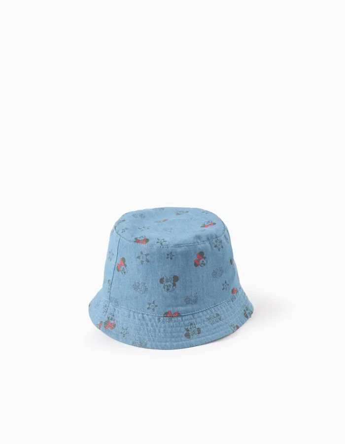 Denim bucket hat with Minnie motif for baby girls, blue