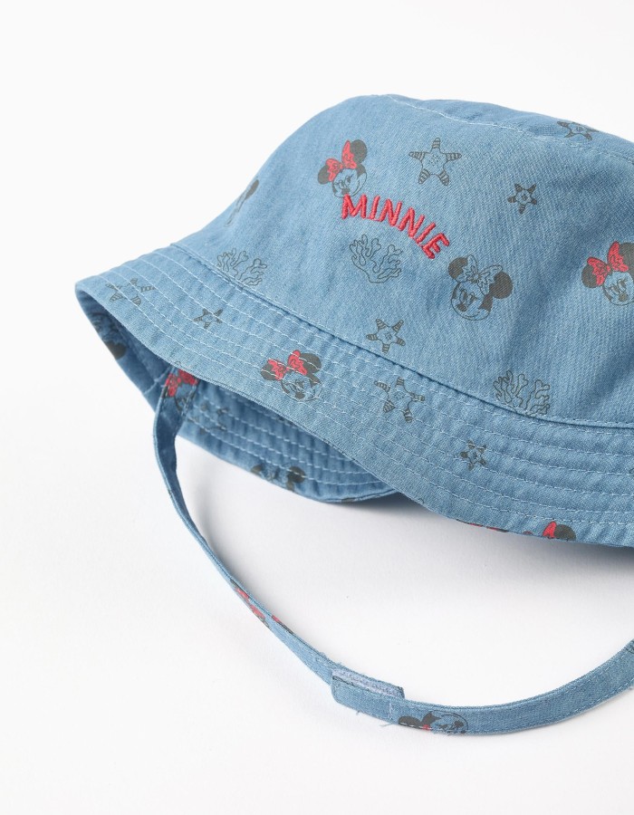 Denim bucket hat with Minnie motif for baby girls, blue