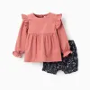 Ruffled Blouse + Floral Shorts for Baby Girls 'B&S', Coral/Blue