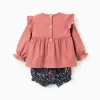 Ruffled Blouse + Floral Shorts for Baby Girls 'B&S', Coral/Blue