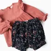 Ruffled Blouse + Floral Shorts for Baby Girls 'B&S', Coral/Blue