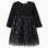 Dual-fabric dress with glittering pumpkin motif for baby girls, black