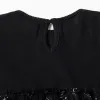 Dual-fabric dress with glittering pumpkin motif for baby girls, black