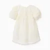 Dress with balloon sleeves and 3D flowers for baby girls, white