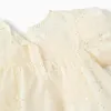 Dress with balloon sleeves and 3D flowers for baby girls, white