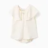 Dress with floral appliqué + bloomers for newborn and baby girls, beige