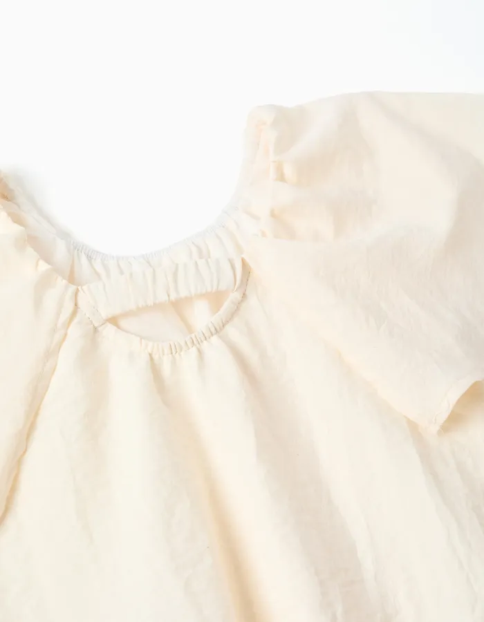 Dress with floral appliqué + bloomers for newborn and baby girls, beige