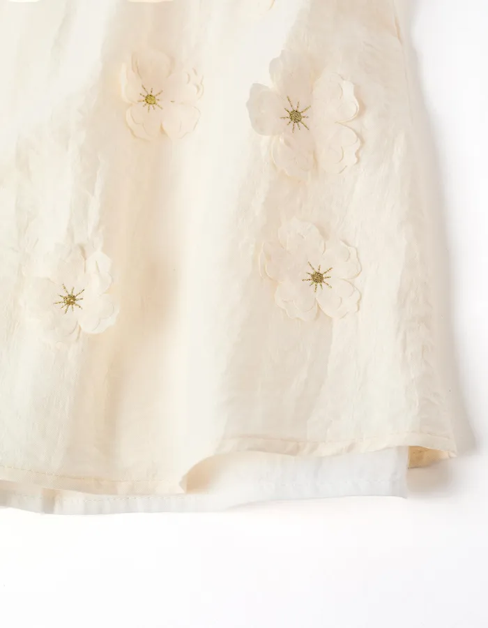 Dress with floral appliqué + bloomers for newborn and baby girls, beige