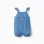 Sleeveless denim jumpsuit with embroidered flower for baby girl, blue