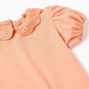 Cotton T-shirt with embroidered flowers for baby girls, salmon orange