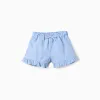 Cotton shorts with embroidery and ruffles for baby girls, light blue