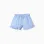 Cotton shorts with embroidery and ruffles for baby girls, light blue