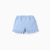 Cotton shorts with embroidery and ruffles for baby girls, light blue