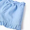 Cotton shorts with embroidery and ruffles for baby girls, light blue