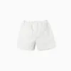 Twill shorts with broderie anglaise for baby girls, light beige