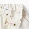 Twill shorts with broderie anglaise for baby girls, light beige