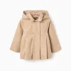 Parka with pleats and removable hood for baby girls, beige