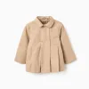 Parka with pleats and removable hood for baby girls, beige