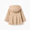 Parka with pleats and removable hood for baby girls, beige