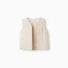Padded cotton vest with floral motif B&S for baby girls, beige/green