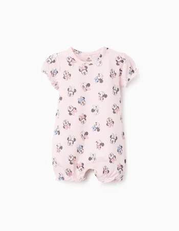 Cotton romper with Minnie motif for newborn and baby girls, light pink