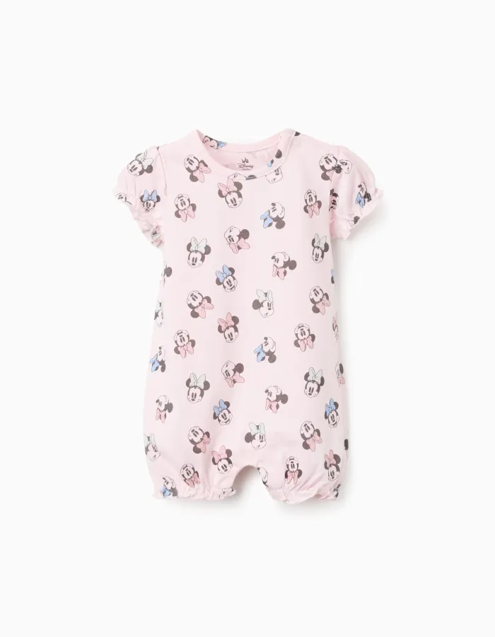 Cotton romper with Minnie motif for newborn and baby girls, light pink