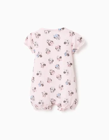 Cotton romper with Minnie motif for newborn and baby girls, light pink