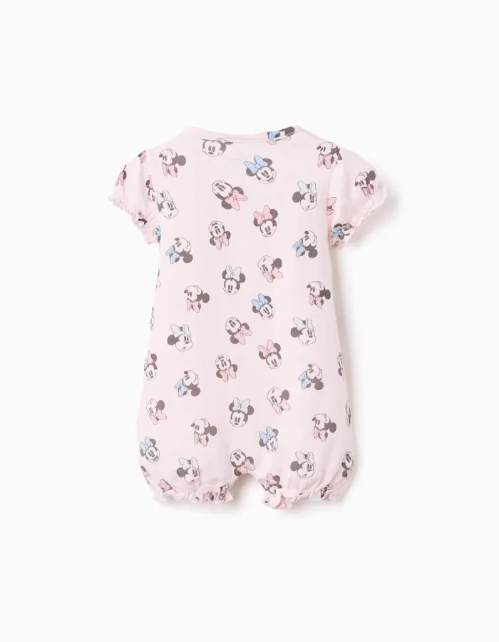Cotton romper with Minnie motif for newborn and baby girls, light pink
