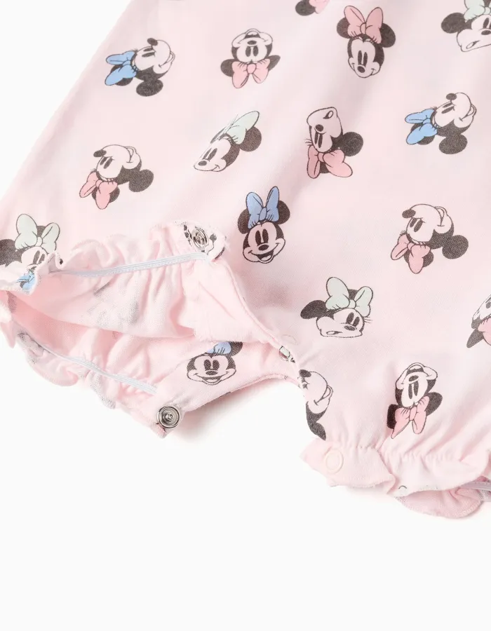 Cotton romper with Minnie motif for newborn and baby girls, light pink