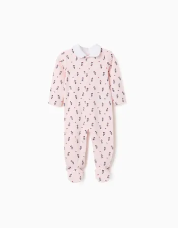 Cotton footless babygrow with Minnie for newborn and baby girls, pink