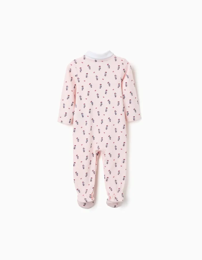 Cotton footless babygrow with Minnie for newborn and baby girls, pink