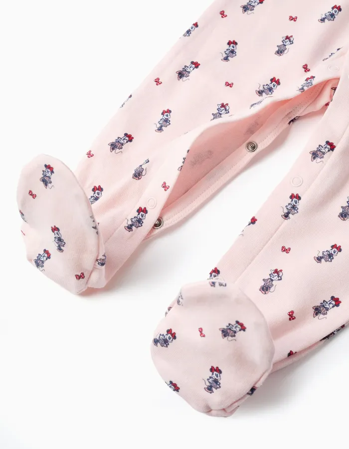 Cotton footless babygrow with Minnie for newborn and baby girls, pink