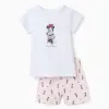 Short sleeve cotton pyjamas with Minnie for baby girls, white/pink