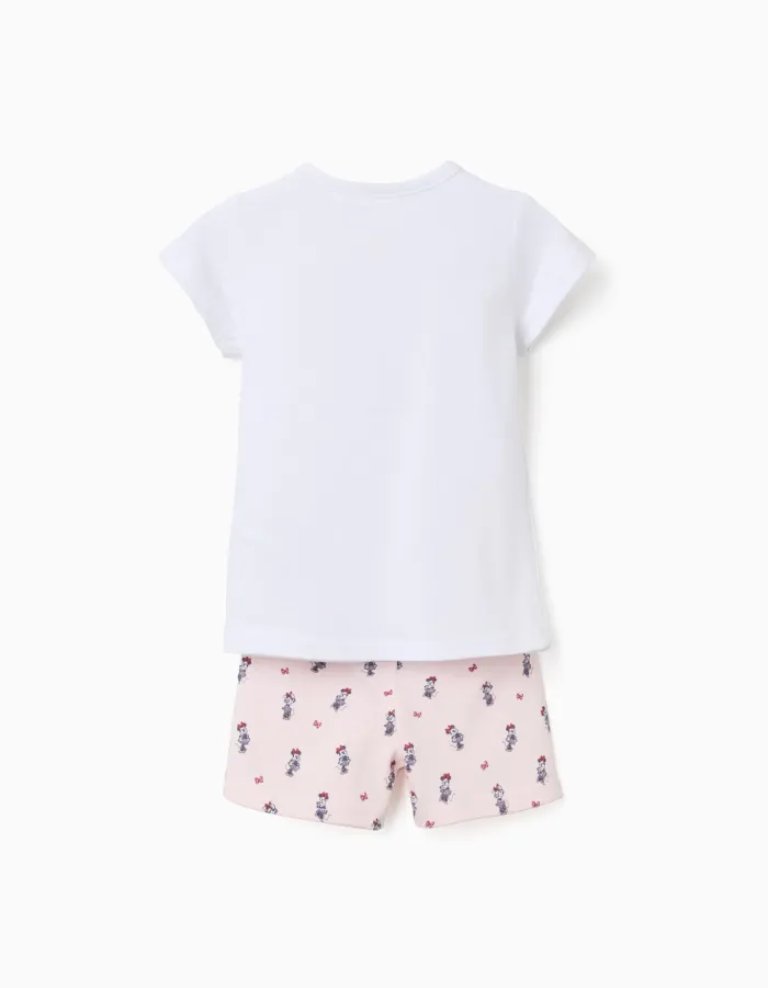 Short sleeve cotton pyjamas with Minnie for baby girls, white/pink