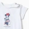 Short sleeve cotton pyjamas with Minnie for baby girls, white/pink