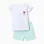 Short sleeve cotton pyjamas with heart print for baby girls, white/green
