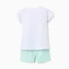 Short sleeve cotton pyjamas with heart print for baby girls, white/green