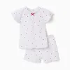 Ribbed cotton pyjamas with heart motif for baby girls, white/pink
